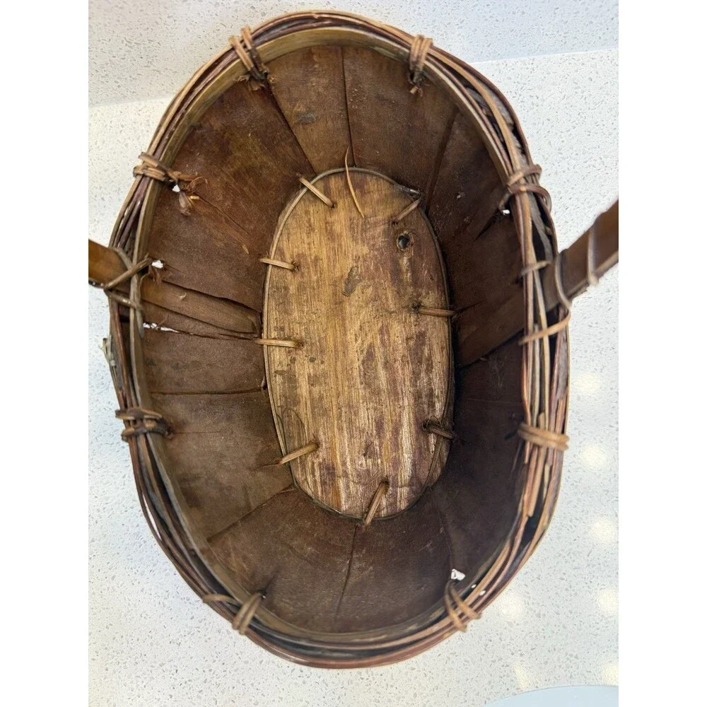 Vtg Primitive Native Tree Bark Basket Decor Hanging Gathering Berry Rustic